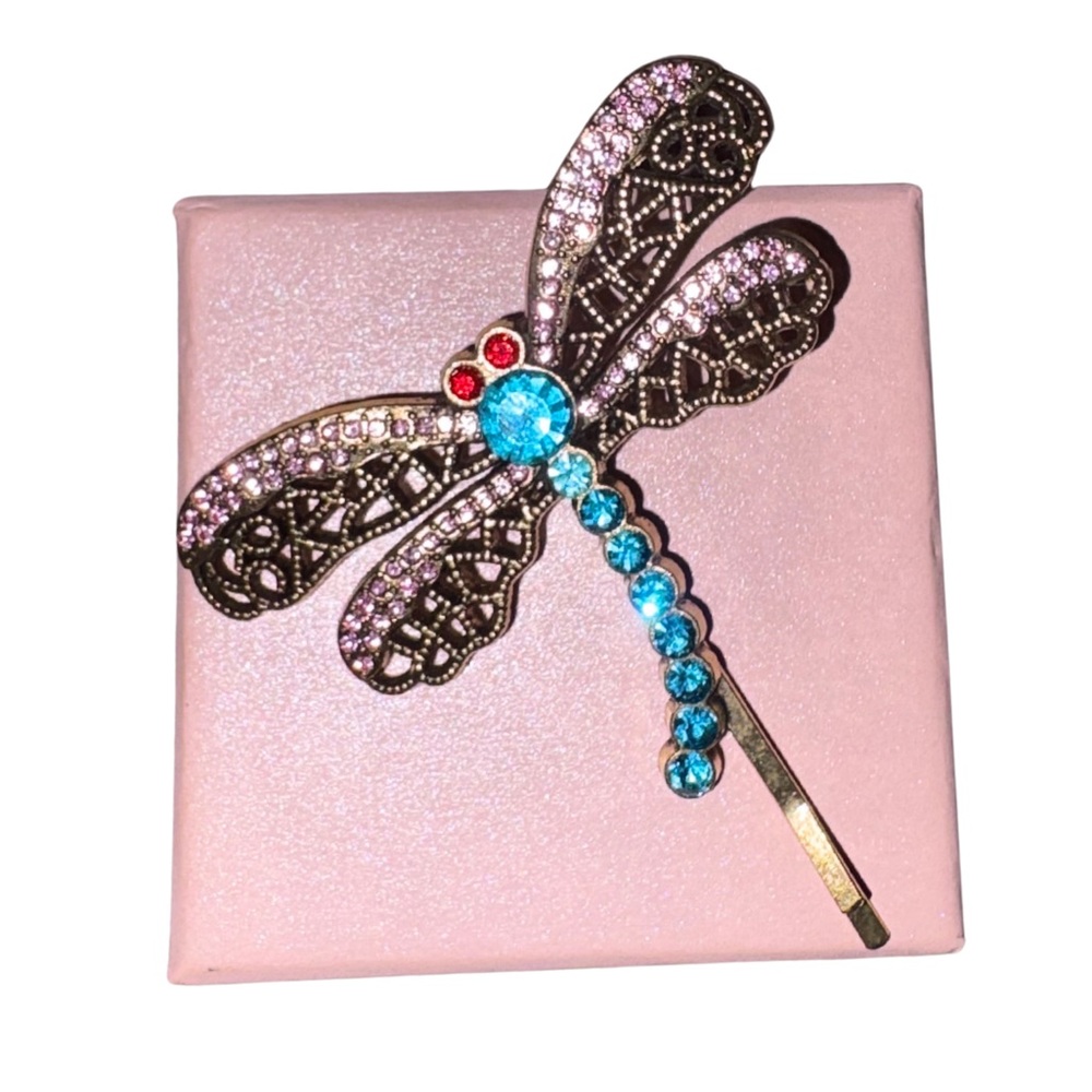 Amazon Dragonfly Hair Clip with Blue and Pink Gems